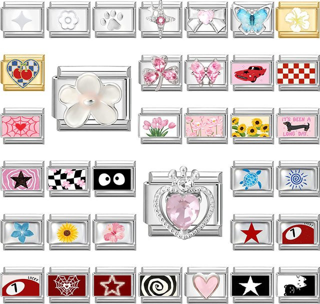 Yolorist Charm-Anhänger Edelstahl, Schwarze Katze, Schleife, Kirsche, Herz, Stern, Blumen, Unisex - Bild 1