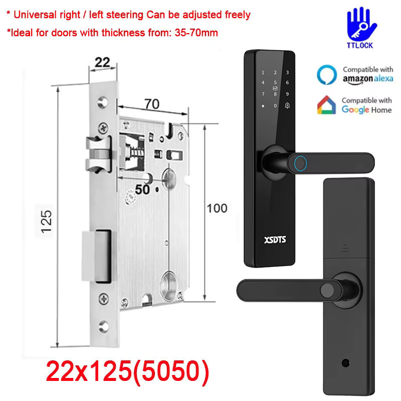 XSDTS Smart Lock Elektronisches Türschloss mit Fingerabdruck, Passwort und Bluetooth via TTLock App, kompatibel mit Google Home und Alexa, Farbe: Schwarz - Bild 6