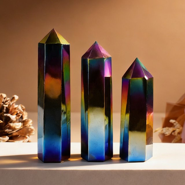RYCRYSTAL Obsidian Kristallpyramide in Schwarz und Mehrfarbig als Heilstein für Reiki und Heimdekoration - Bild 1