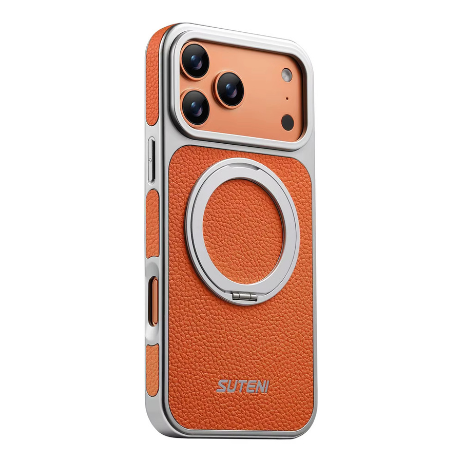 Xeber Magnetischer Ringständer mit Litschi-Textur für MagSafe iPhone Hüllen in Braun und Orange - Bild 6