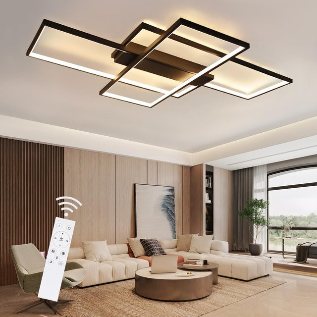 Nettlife LED Deckenleuchte in Schwarz mit geometrischem Design aus drei überlappenden Rechtecken, dimmbar, 88W, B/T/H: 100 x 65 cm - Bild 1