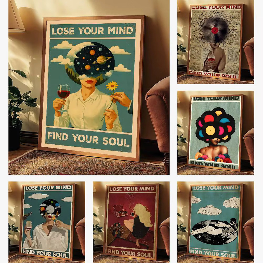 F-Flyhaw Vintage Poster Lose Your Mind Find Your Soul Selbstklebender Wandaufkleber Mehrfarbig B: 20 cm, H: 20 cm - Bild 4