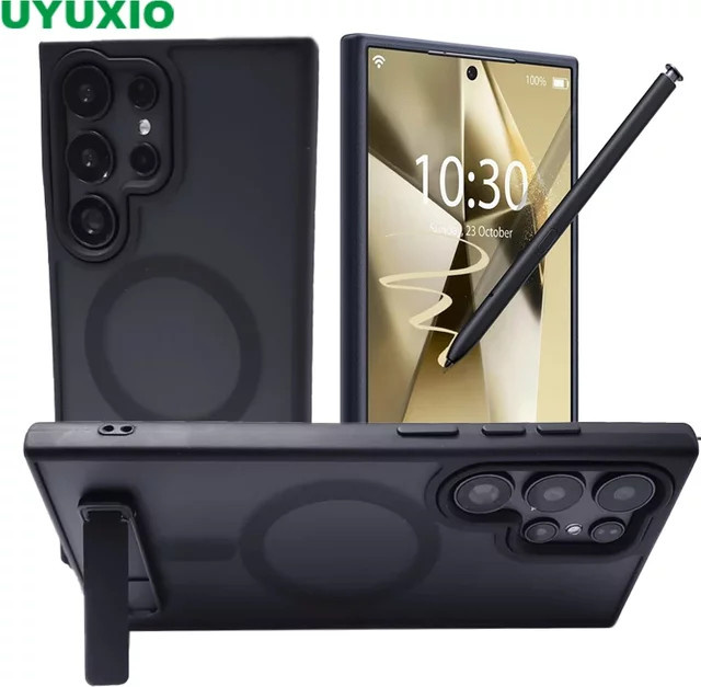 UYUXIO Magnetische Handyhülle mit Ständer für Samsung Galaxy S26 S25 S24 S23 Ultra FE S22 Plus A16 A55 A56 in Schwarz - Bild 1