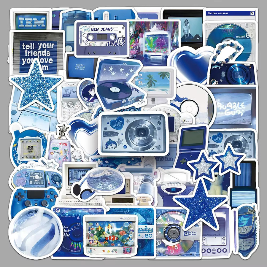 GOGOTU Retro Y2K Blaue Cartoon Aufkleber, 50-teiliges Set - Bild 4
