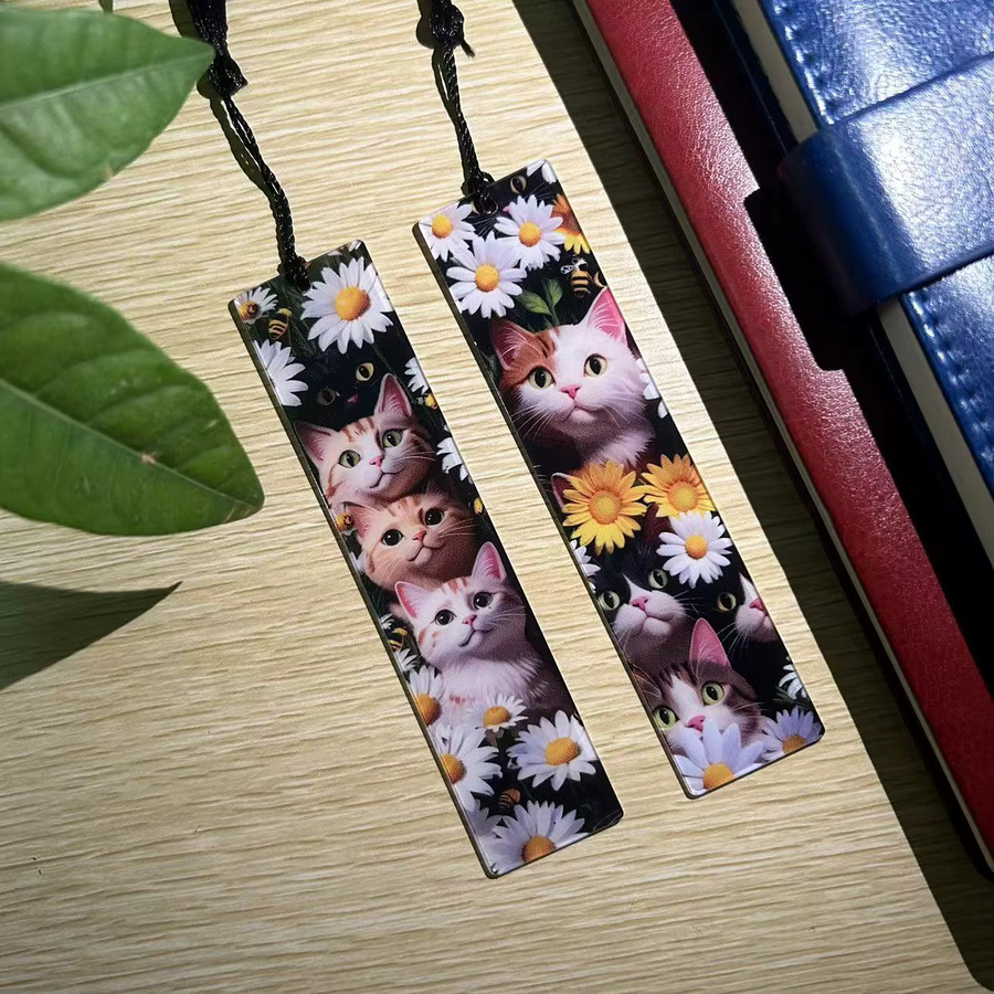 10 Stück Acryl-Lesezeichen mit Katzen, Hunden und Gänseblümchenmustern in Multicolour für Schule und Büro - Bild 2