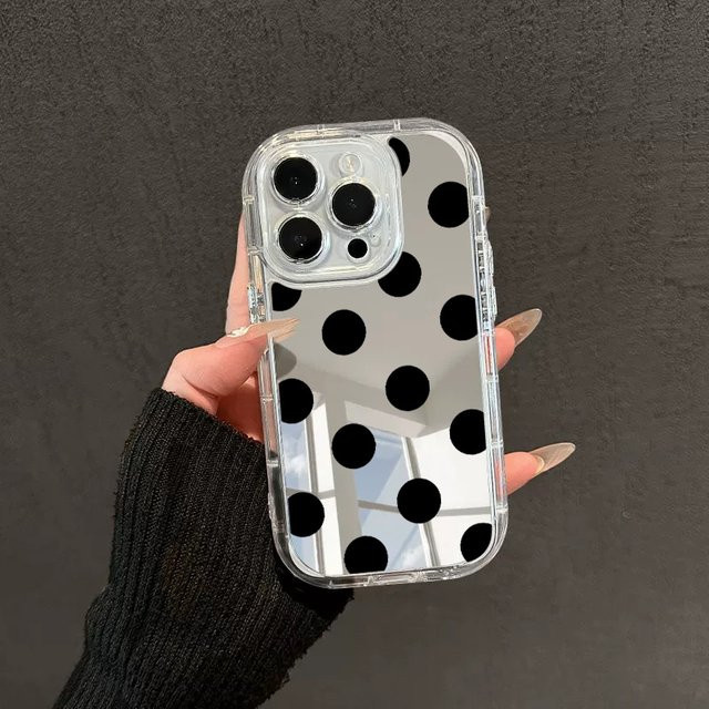 DecoPhone Sturzsichere Spiegel-Handyhülle mit Polka-Dot-Design für iPhone 11 bis iPhone 16 Pro Max in Schwarz und Transparent - Bild 1