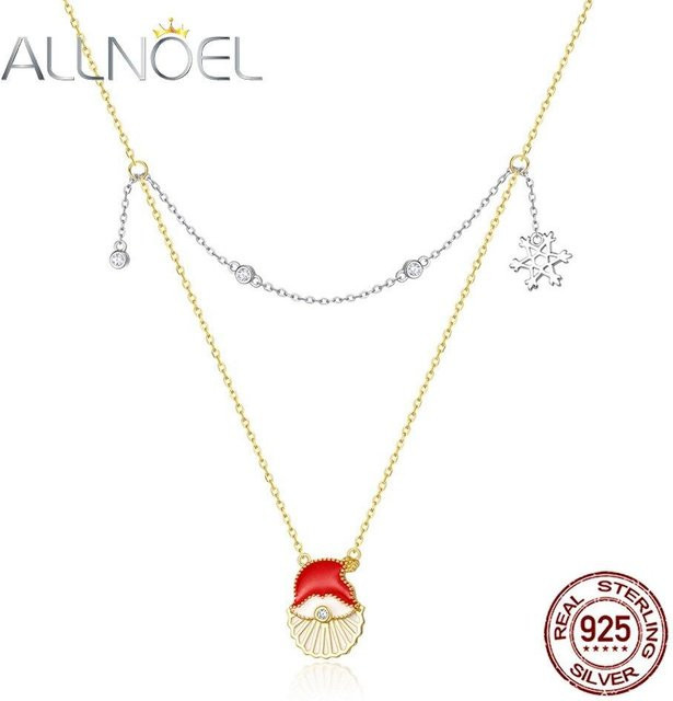 Halskette 925 Sterlingsilber, vergoldet, Weihnachtsmann, Schneeflocke, Damen, 45 cm - Bild 1