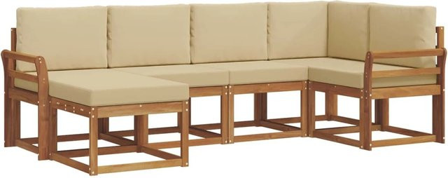 vidaXL Outdoor-Sofagarnitur L-Form aus Akazienholz mit 6 Kissen in Beige und Natur - Bild 1
