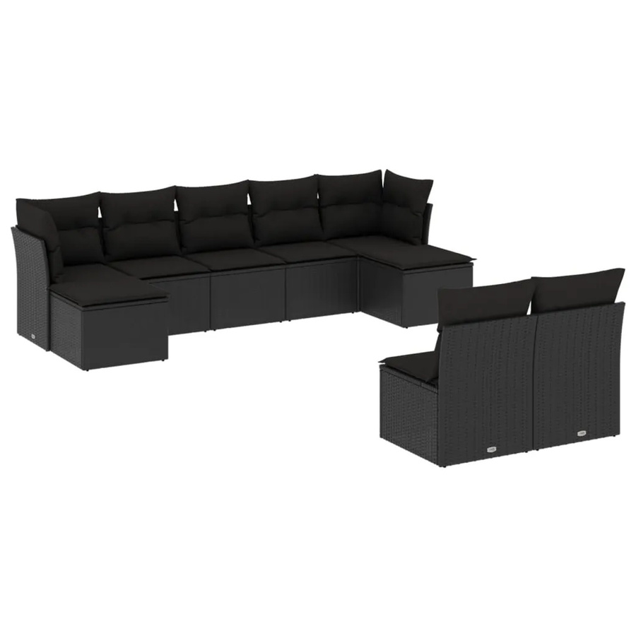 vidaXL 9-tlg Garten-Sofagarnitur aus Poly-Rattan in Schwarz mit Sitzkissen und Stauraum - Bild 2