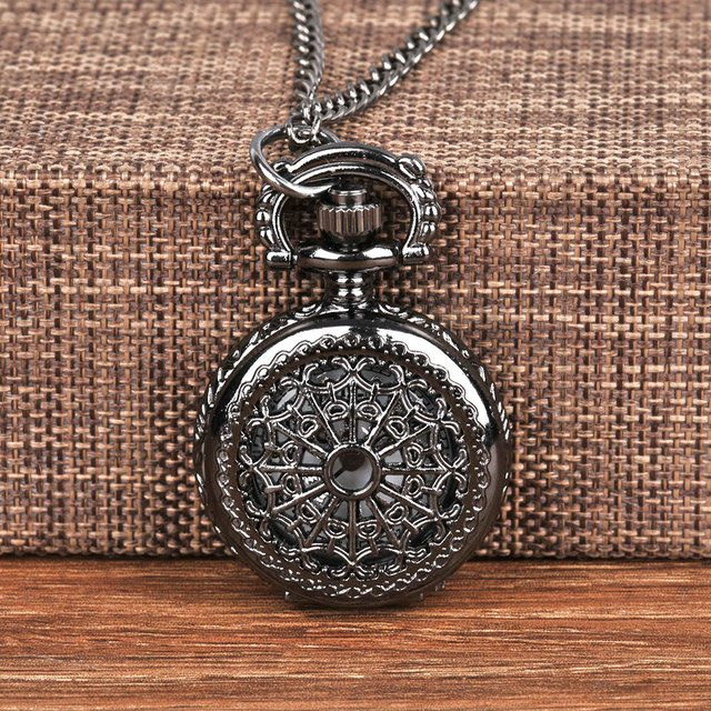 Taschenuhr Halskette, Spinnen Web, Schwarz, Weißes Zifferblatt, Unisex - Bild 1