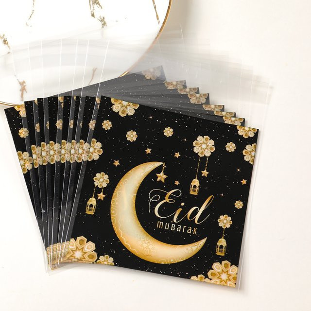 Wayfun Eid Mubarak Süßigkeitenbeutel aus Kunststoff in Schwarz für Ramadan und Eid AlAdha Geschenktüten - Bild 1