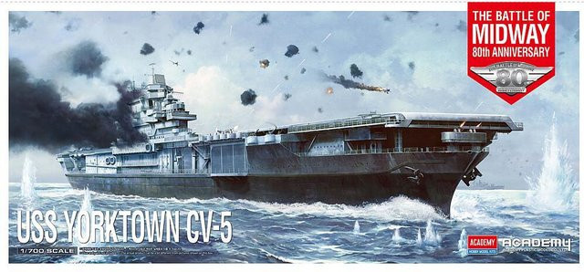 Academy US Navy Flugzeugträger CV-5 Yorktown Midway Operation, Plastikmodellbausatz, 1:700 - Bild 1