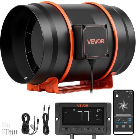 VEVOR Inline-Rohrventilator 203mm mit EC-Motor, regelbarer Abluftventilator mit App-Steuerung, PWM-Regler, 10 Stufen und Timer für Gewächshaus, Badezimmer und Keller - Bild 1