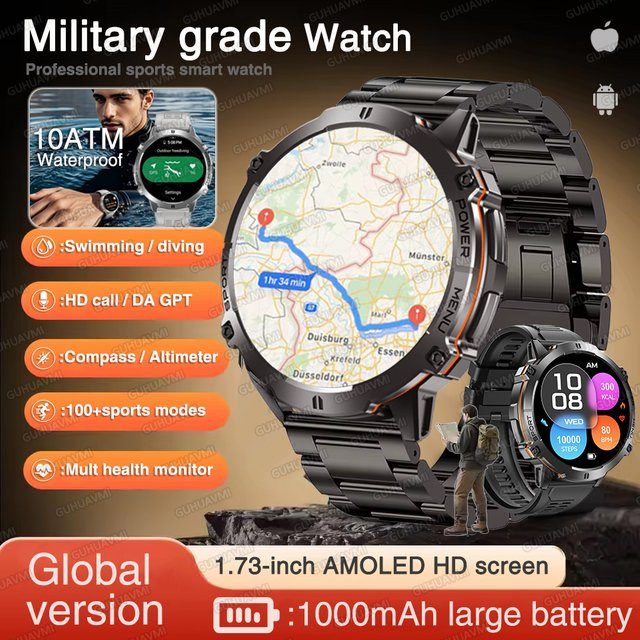 GUHUAVMI Smartwatch, TANK T3 Ultra 2, GPS, Aluminium, Schwarz, Herren - Bild 1