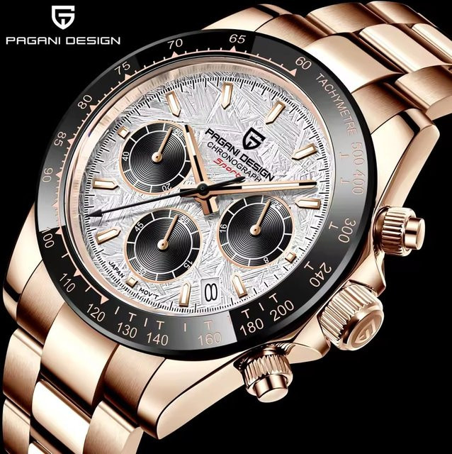 PAGANI DESIGN Chronograph Armbanduhr, Roségold, Edelstahl, Quarz, Herren - Bild 1