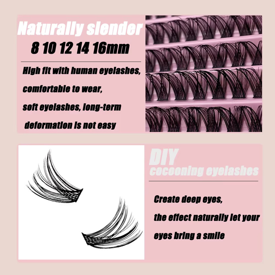 IEEYEEY Wimperncluster, 120 Bündel, 8–16 mm, natürlich, Unisex - Bild 3