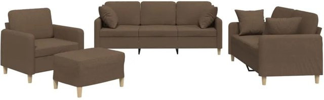 vidaXL 4-teilige Sofagarnitur in Braun aus Stoff mit Sessel, 2-Sitzer-Sofa, 3-Sitzer-Sofa, Fußhocker und Kissen - Bild 1