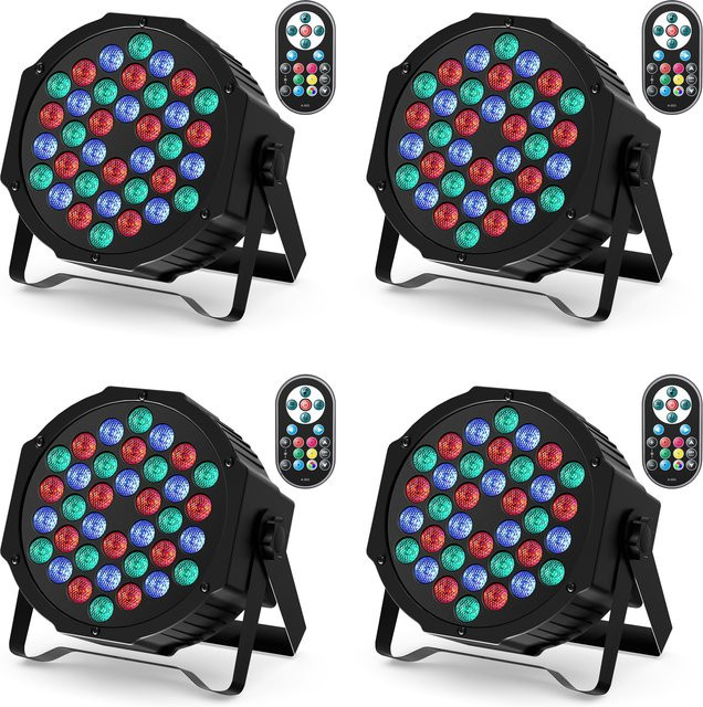 SKSBTF 4er-Set Flache Par-Leuchten mit 36 RGB LEDs, DMX512-Steuerung und Fernbedienung, Multicolour Bühnenbeleuchtung für DJ, Party und Club, Schwarz - Bild 1