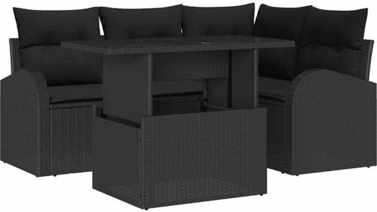 vidaXL Gartensofa-Set aus Poly-Rattan mit 5 Kissen in Schwarz - Bild 1