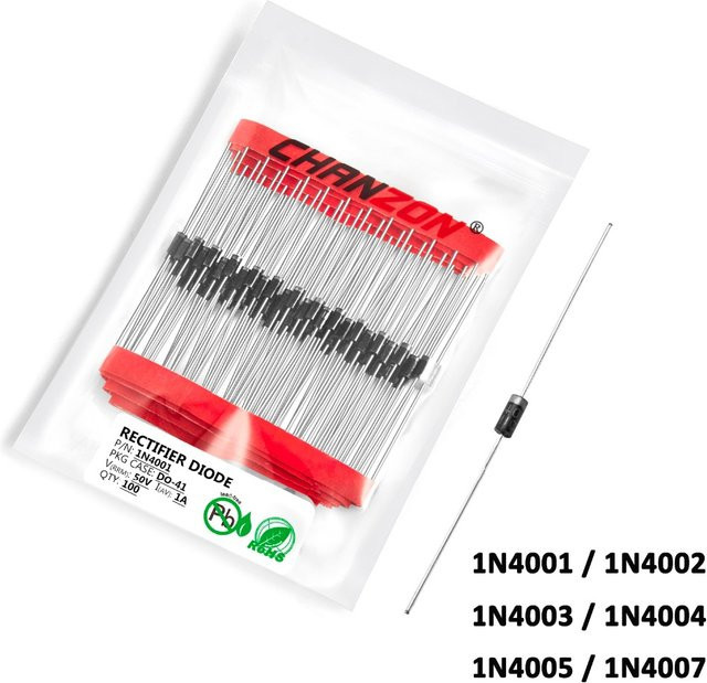 CHANZON Gleichrichterdiode Set 1A Axial 1N4001 bis 1N4007 in Schwarz, 100 Stück - Bild 1