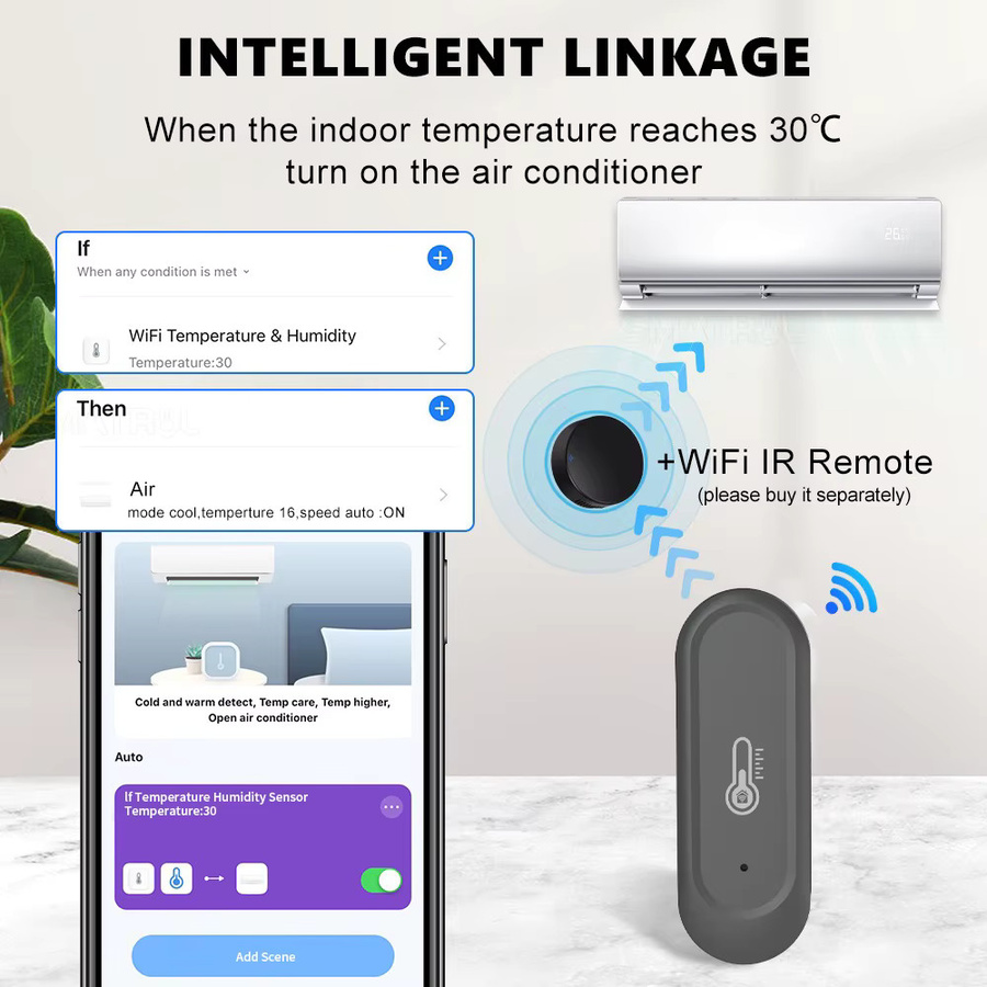ONENUO Smart WIFI Temperatur und Feuchtigkeit Sensor IP65 Wasserdichtes Hygrometer mit Tuya App Unterstützung für Alexa und Google Home in Schwarz - Bild 3