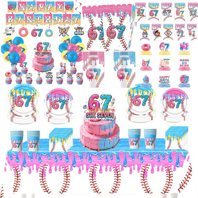Potdemiel Party-Dekoration Set mit Popcorn-Box, Pommes-Frites-Box, Banner, Ballons und Tortendekoration in Mehrfarbig - Bild 1