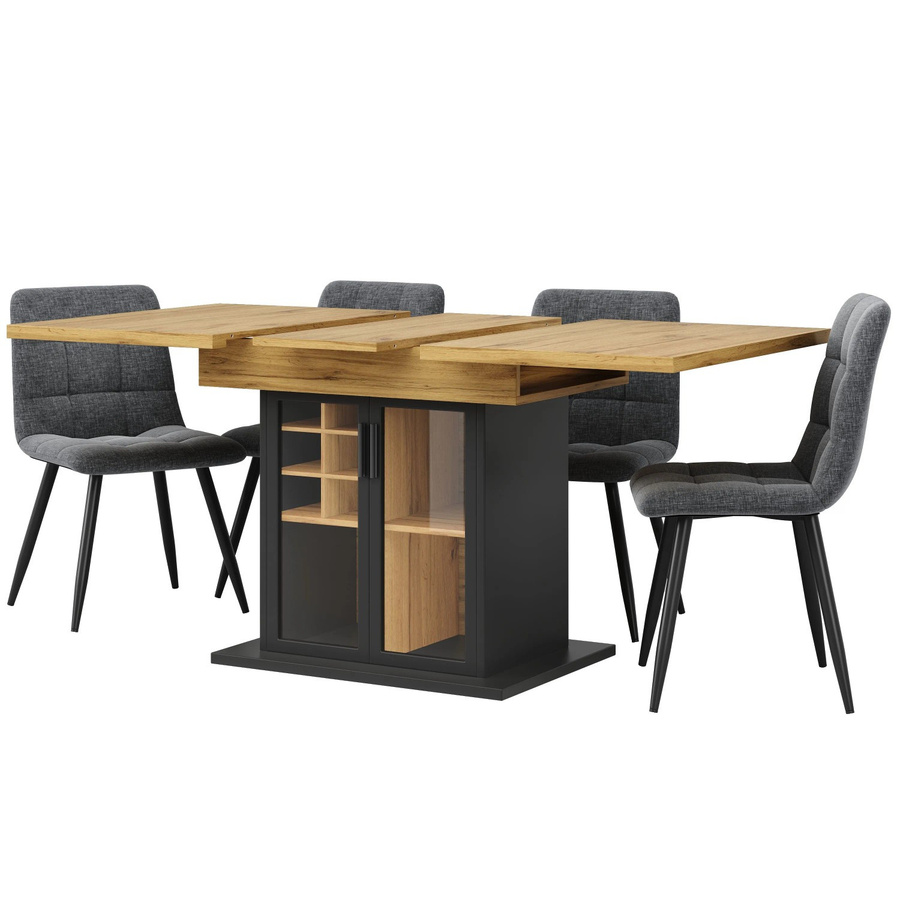 okwish Esstisch mit Teleskopfunktion und Weinregal in Schwarz, ausziehbar für Küche und Esszimmer - Bild 2