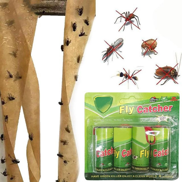 Fliegenstreifen zur Fliegenbekämpfung für drinnen und draußen, Fruchtfliegenvernichter und Fliegenfänger, Farbe: Grün und Braun - Bild 1