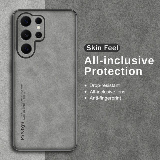 Luxuriöse Schafsleder-Schutzhülle für Samsung Galaxy S26 Ultra und S26+ 5G mit weichem Silikon-Stoßfänger in Braun und Grau - Bild 1