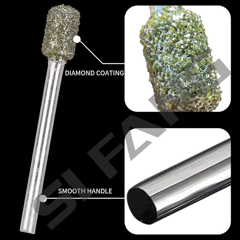 SI FANG Zylindrischer Diamantfräser in Silber mit 3 mm Schaft als Schleifbit zum Gravieren und Schnitzen von Stein und Jade für Dremel-Rotationswerkzeuge - Bild 2