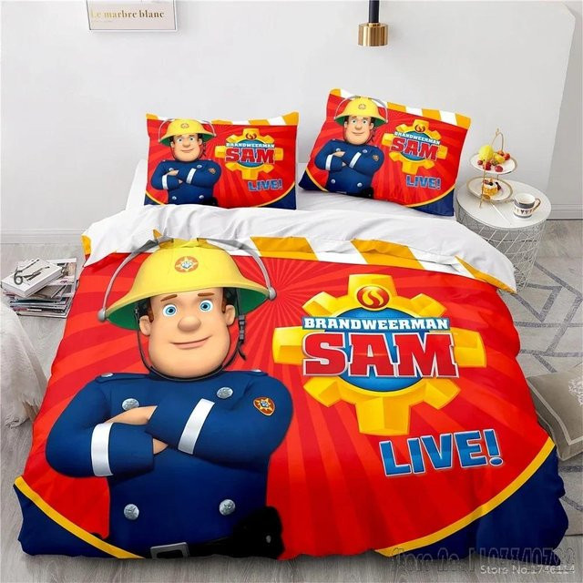 Feuerwehrmann Sam Bettwäsche-Set für Kinder mit Cartoon-Druck, rot, 2-teilig, B/H: 135 x 200 cm - Bild 1