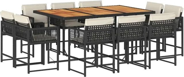 vidaXL 11-teilige Garten-Essgruppe aus PE-Rattan mit Kissen und Akazienholz in Schwarz und Braun - Bild 1