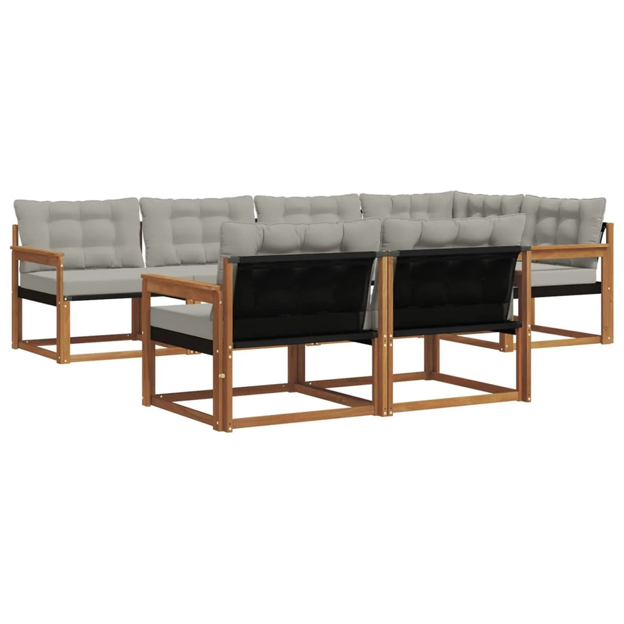 vidaXL Outdoor-Sofagarnitur 7-teilig aus Akazienholz mit Textilene und Kissen in Natur und Hellgrau - Bild 2
