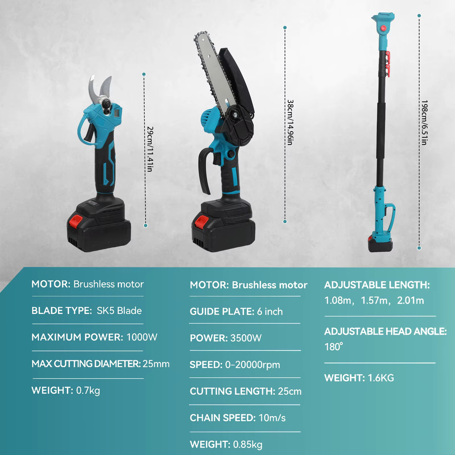 3-in-1 Bürstenlose elektrische Kettensäge und Teleskop-Astschere als Hochastsäge für Makita LXT Akkus, 3500W Garten-Baumschneidewerkzeug - Bild 3