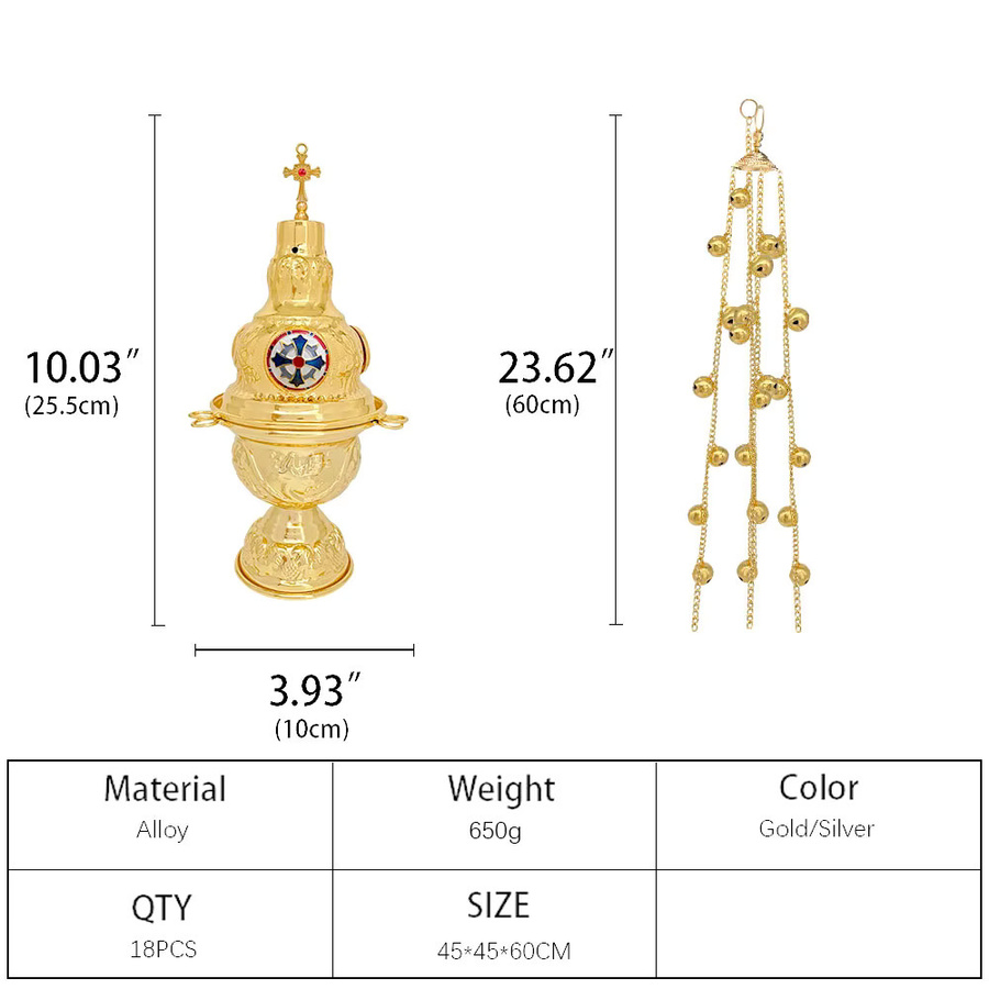 HTISOK Orthodoxes Räuchergefäß in Gold mit 12 großen Glocken aus Alloy im klassischen griechischen Stil - Bild 4