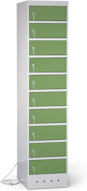 rotstahl Laptopschrank mit 10 Fächern aus Stahlblech, Farbe: Hellgrün und Lichtgrau, B: 40 cm, H: 180 cm - Bild 1