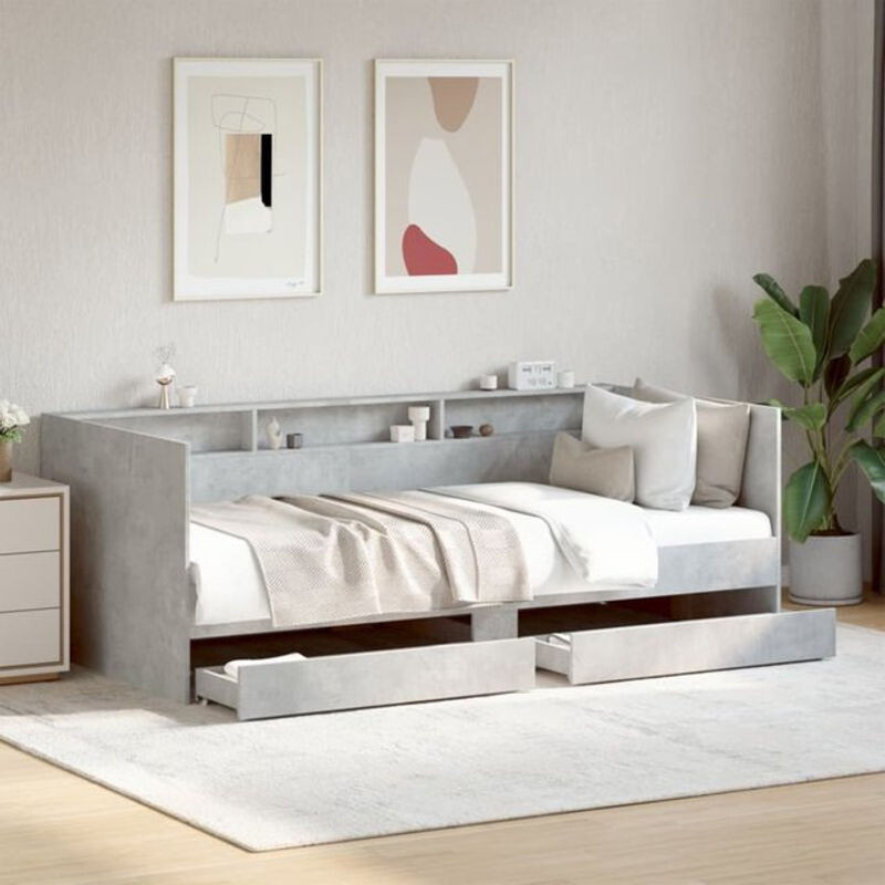 vidaxl Tagesbett mit Schubladen in Grau, Funktionsbett aus Holzwerkstoff, B/T/H: 200 x 100 x 110 cm - Bild 1