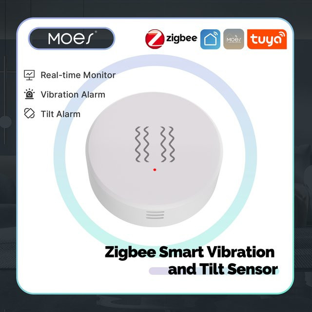 MOES Tuya Zigbee Smart Vibration Sensor, 3-Achsen-Neigungs- und Stoßdetektor in Weiß für Tür- und Fenstersicherheit mit Echtzeitalarm und App-Benachrichtigung - Bild 1