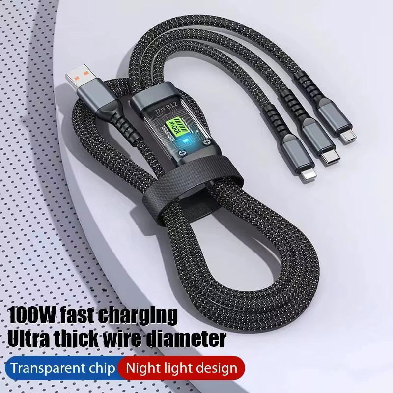 KADIXI 3-in-1 Schnellladekabel 100W Transparent USB-C und Micro-USB in Schwarz - Bild 5