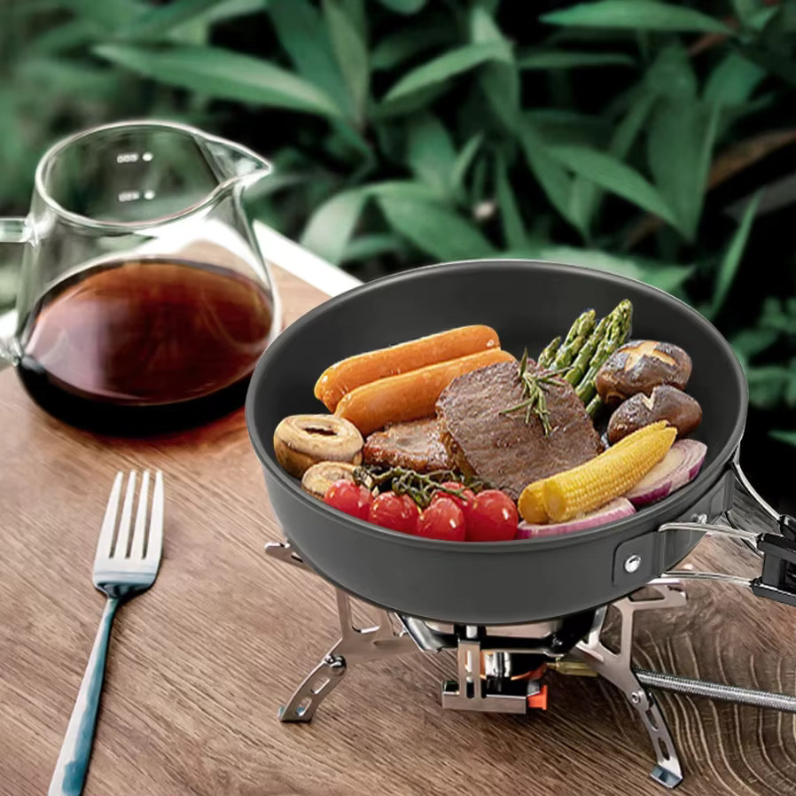 Pandatour Camping-Klapppfanne aus Aluminium mit Antihaftbeschichtung in Rot und Schwarz für Outdoor, Picknick und Wandern - Bild 4