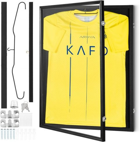 VEVOR Trikot-Präsentationsrahmen in Schwarz mit UV-Schutz und Kleiderbügeln, abschließbare Schattenbox für Sporttrikots, H x B x T: 59 x 79 x 4 cm - Bild 1
