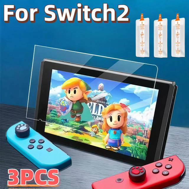 3-teiliges Nintendo Switch Displayschutzfolien-Set aus gehärtetem Glas, 7,9 Zoll, transparent, 9H Härtegrad, kratzfest und blasenfrei - Bild 1