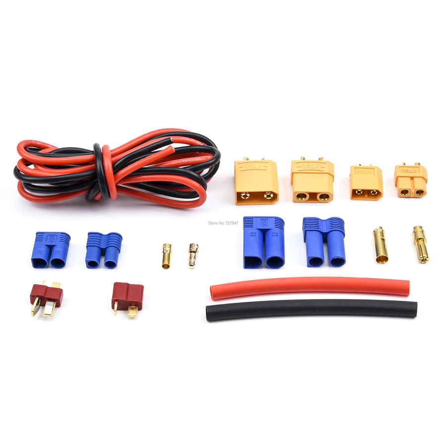 Readytosky 76-teiliges Adapter-Set mit T-Stecker, XT60, XT90, EC3, EC5 Steckern und Buchsen, Silikondraht und Schrumpfschlauch in Multicolor für RC-Modelle - Bild 2