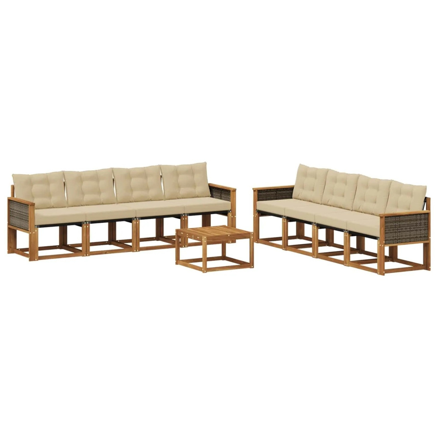 vidaXL Outdoor-Sofagarnitur aus Akazienholz und Textilene mit 9 Kissen in Natur-Beige - Bild 2