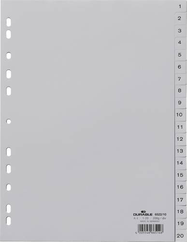 Durable Register DIN A4 aus Kunststoff mit 20 Registerblättern und Zahlen 1-20 in Grau - Bild 1