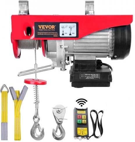VEVOR Elektrische Seilwinde mit 850W Motor, 400kg Tragkraft, 12m Hubhöhe und kabelloser Fernbedienung in Rot - Bild 1