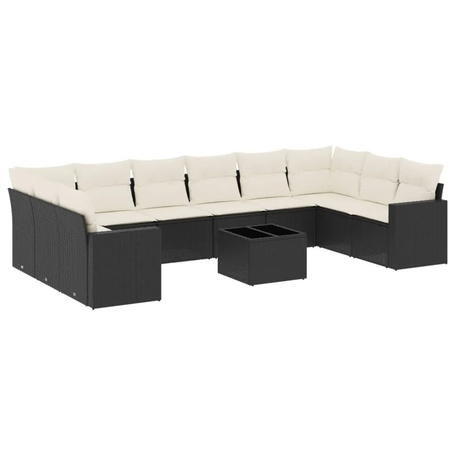 vidaXL 11-tlg. Garten-Sofagarnitur in L-Form aus Poly-Rattan mit Kissen in Schwarz-Creme - Bild 2