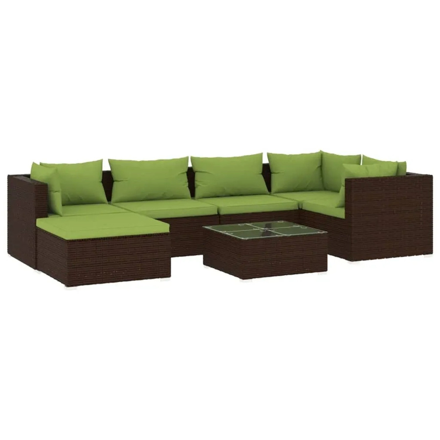 vidaXL 7-tlg. Garten-Lounge-Set aus Poly-Rattan in Braun mit Kissen und Ottoman für Terrasse und Garten - Bild 2