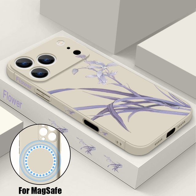 YISHANGOU Magnetische Handyhülle mit Blumenmuster für iPhone 17 Pro Max 16 15 14 13 12 Pro Max 11 MagSafe kompatibel Soft TPU Cover in Lila, Beige und Weiß - Bild 1