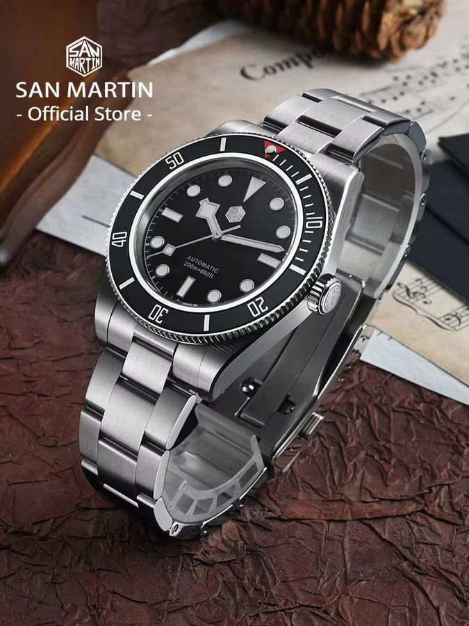 San Martin Taucheruhr, Automatik, Edelstahl, 40 mm, Herren, Schwarz - Bild 4